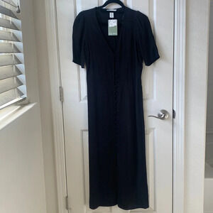 NWT H&M Front Button V-neck Midi Dress XS